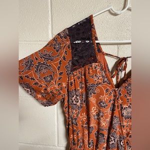 Maurices Rust Orange And Plum Patterned Floral Wrap Style Dress, Size XS